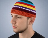 Crochet Mens Kufi Beanie Jazz Skullcap Multicolored Striped