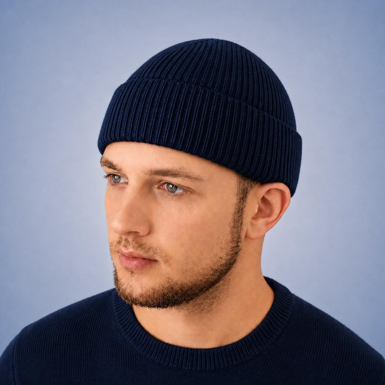 Winter Fisherman Beanie Above Ear, Knitted Wool Docker Hat