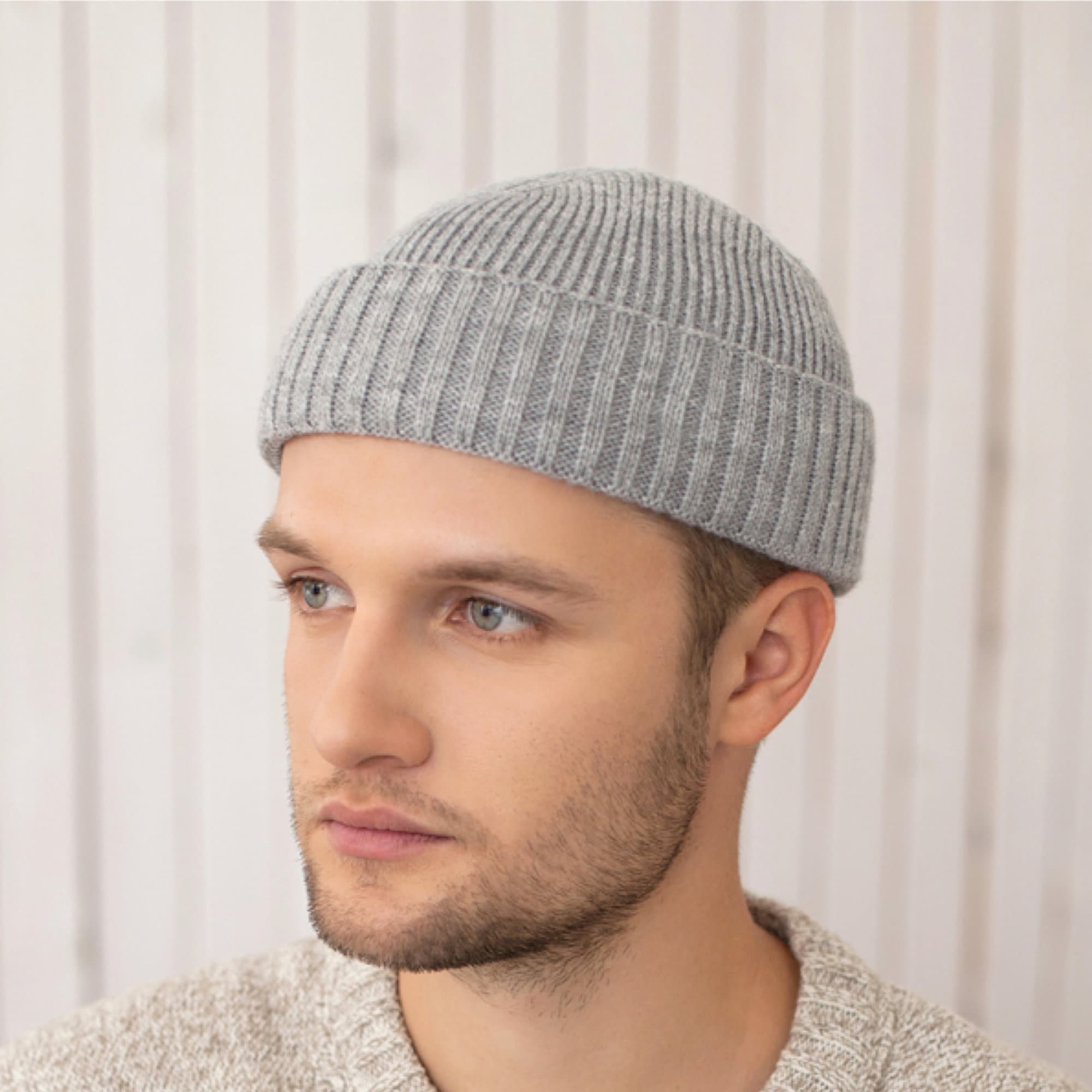 Mens Beanies Short Fisherman Beanie Crochet Beanie Men Wool Etsy