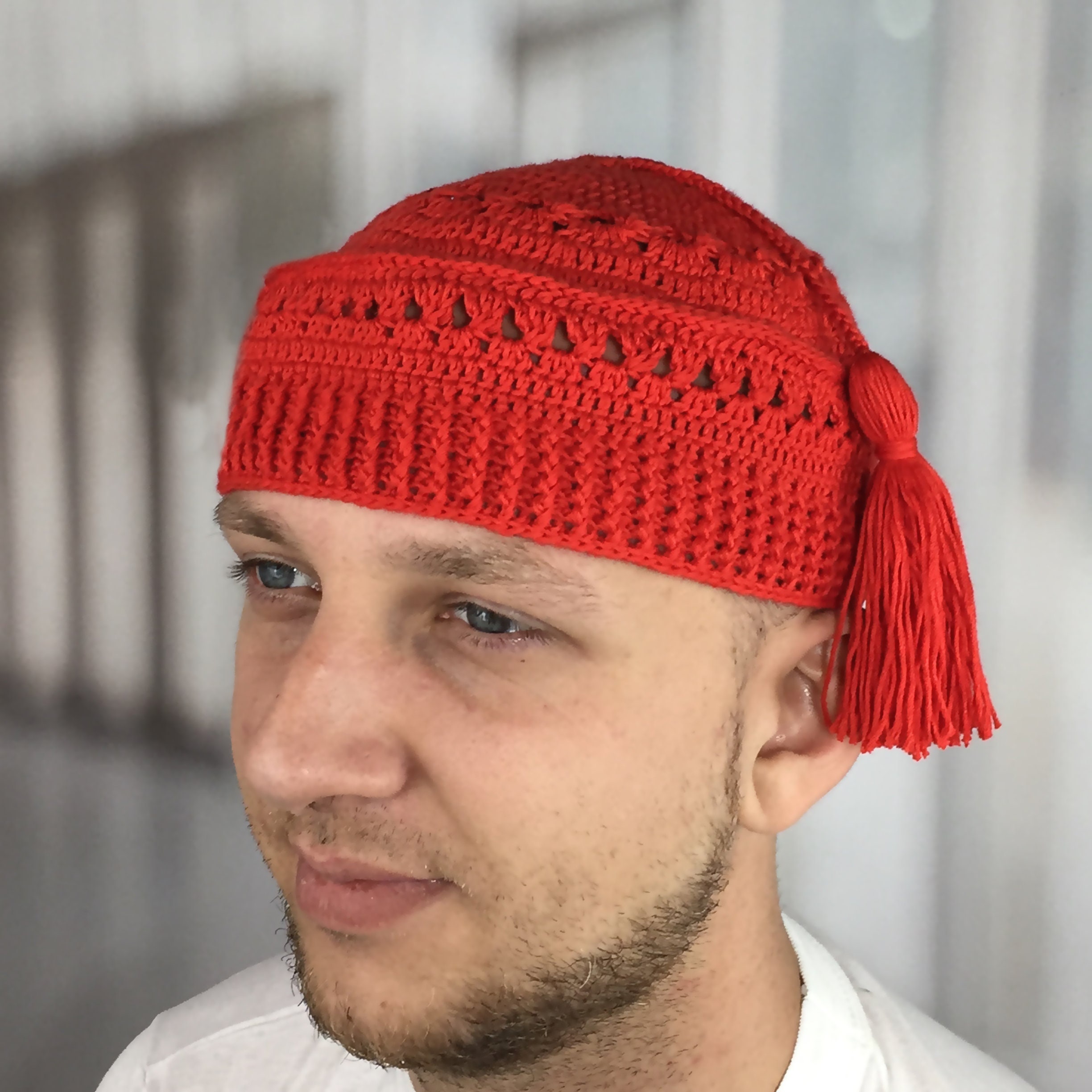 Crochet Beanie Men Large Kufi Hat Spring Hats Tassel Kufi Muslim Prayer Kufi Birthday Ramadan Namaz Christmas Gift for Him