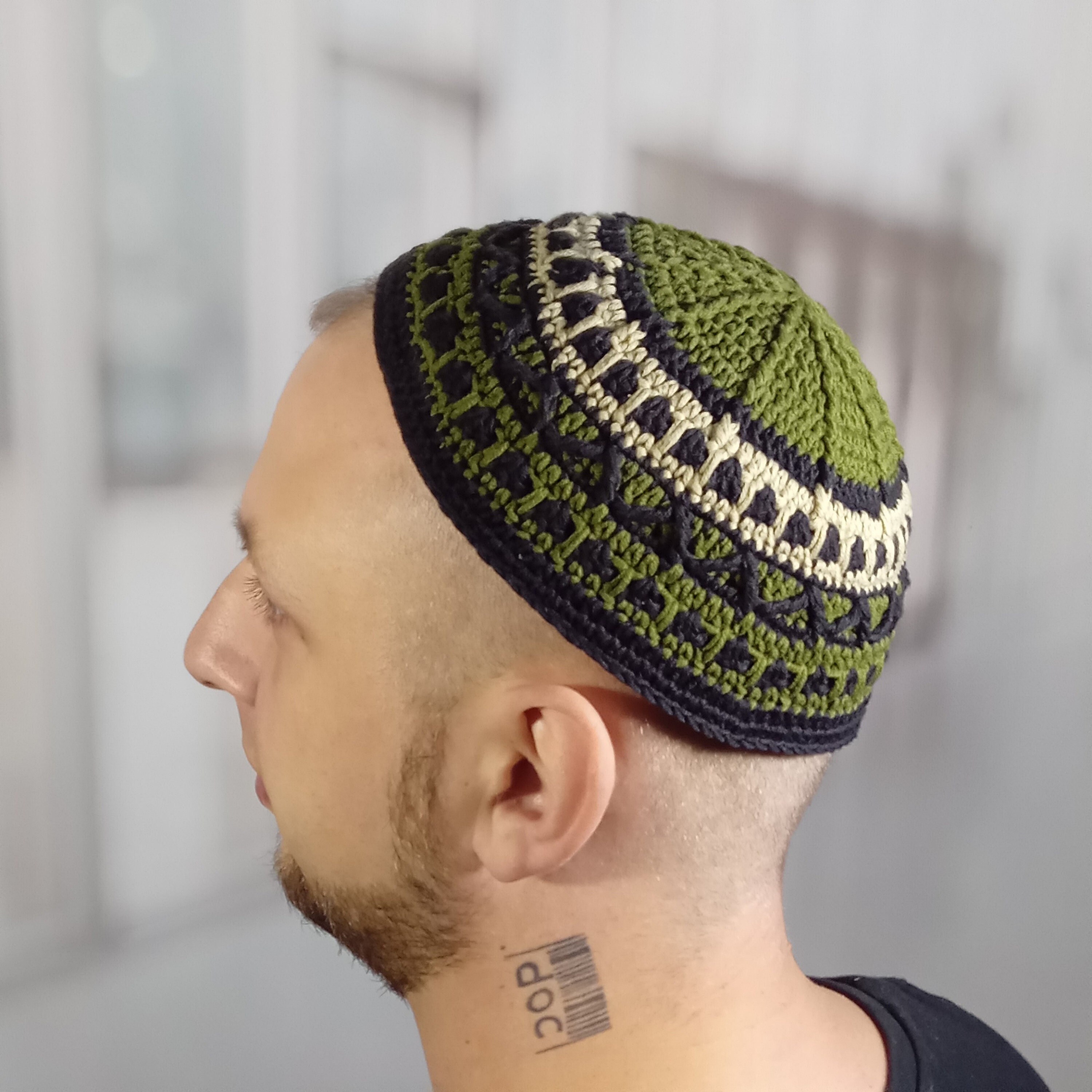 Zion Judaica Premium Hand-Knitted Cotton Kippah Black Yarmulke - View #4