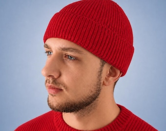 Berretto invernale da pescatore sopra l'orecchio, cappello da marinaio in lana lavorata a maglia, berretto minimalista, regalo per uomo