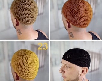 Crochet Mens Skullcap Mens Beanie for Those Hair Loss Stretch
