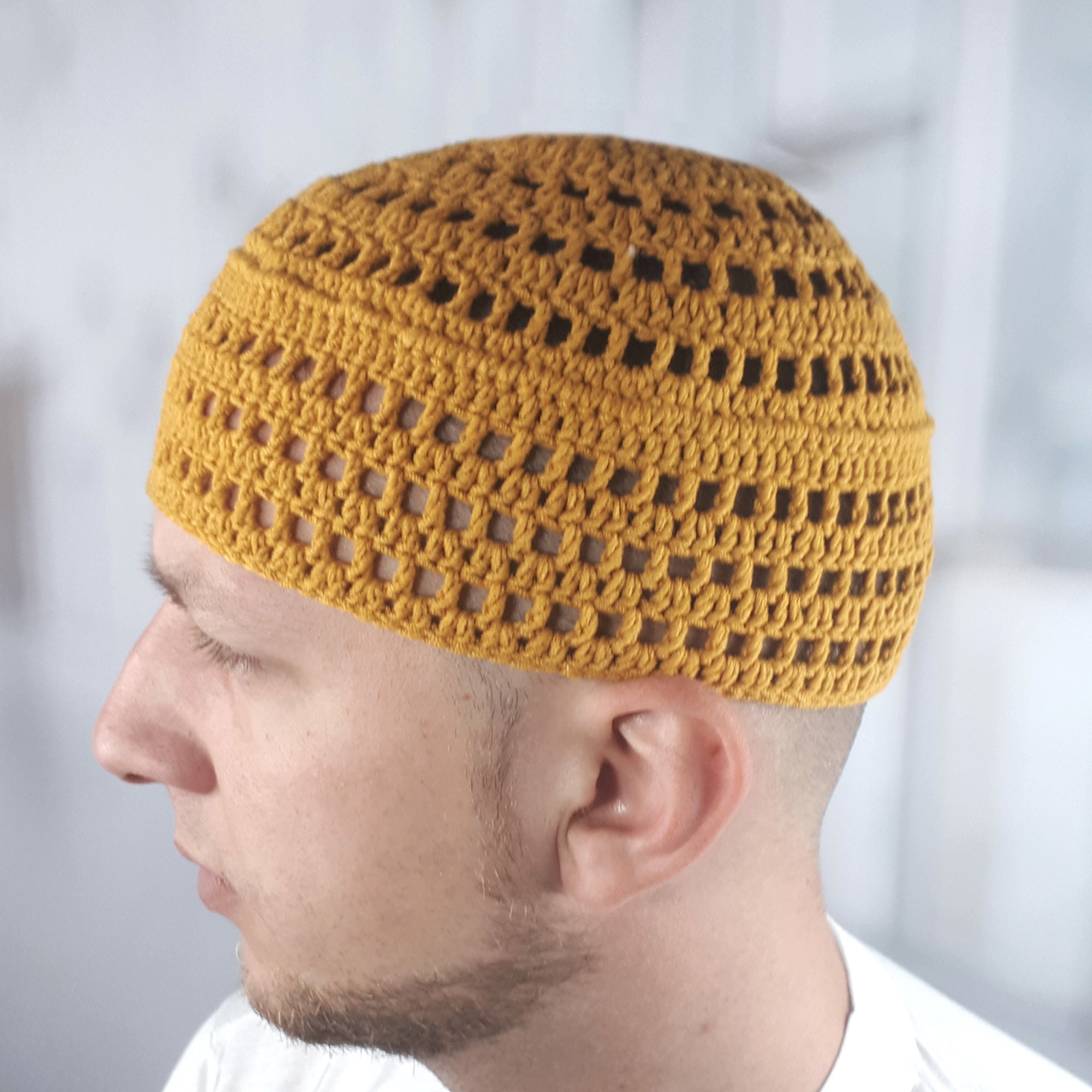 61 63 cm 62 Large kufi hat mens Brown muslim skull cap for men Handmade muslim kufi Aesthetic kufi hat Short beanie Custom kufi 60