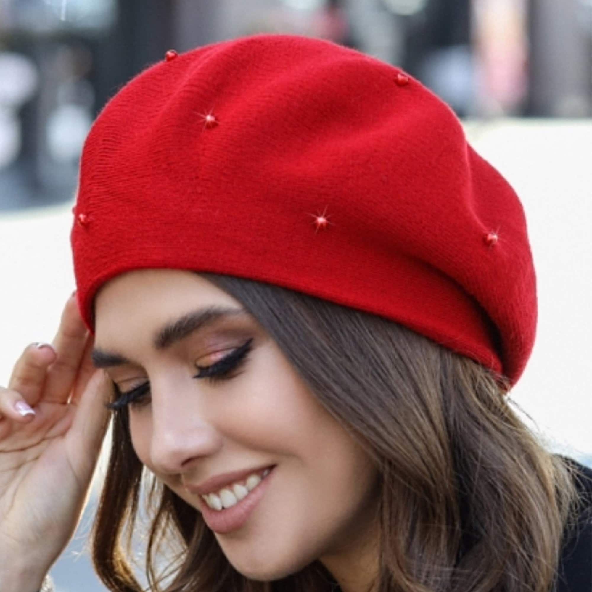 Embellished beret hat with pearls Vegan beret Etsy