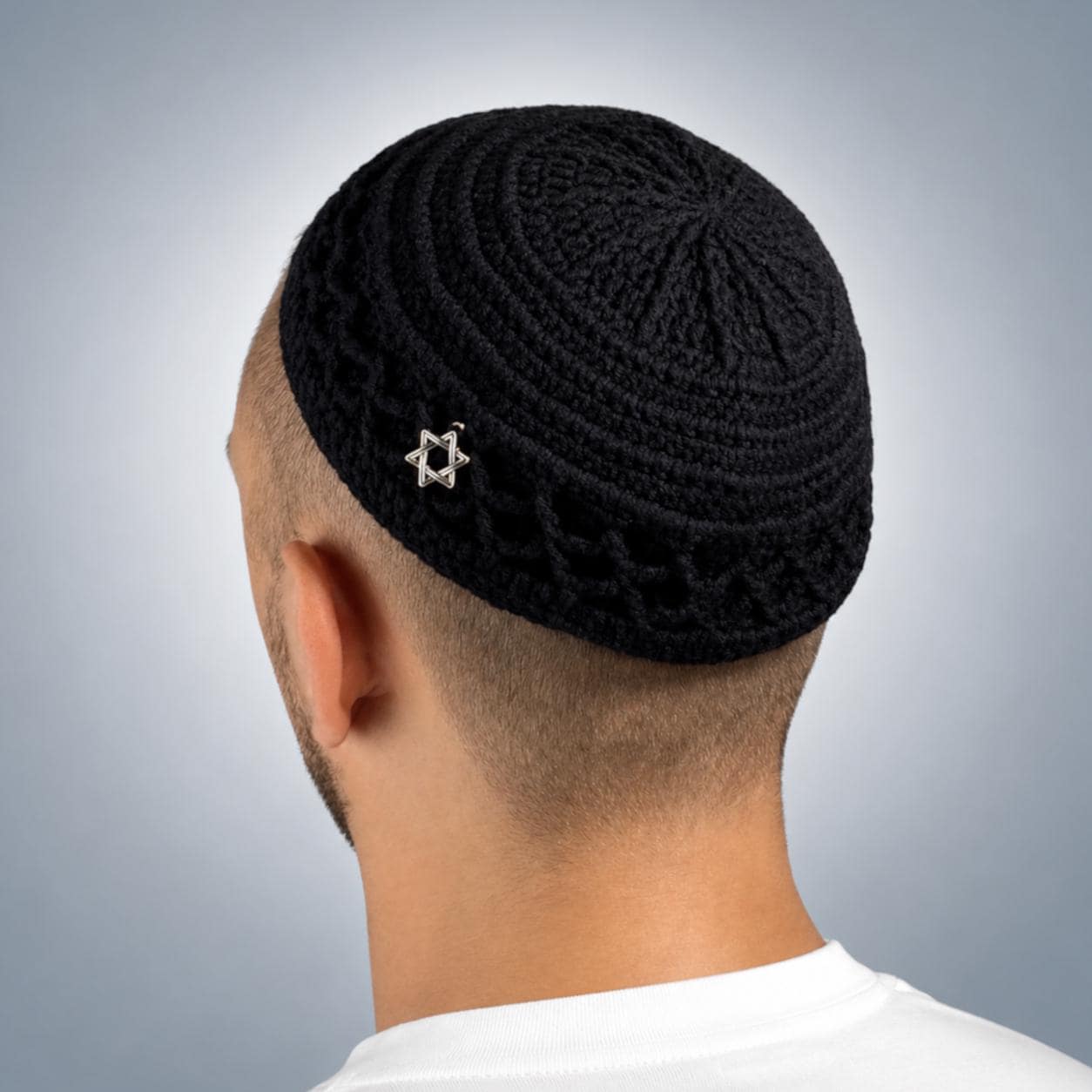 Custom Black Kippah With Star of David | Full Head Coverage Formal