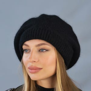 Berretto in maglia di lana d&#39;angora: cappello francese largo, copricapo invernale