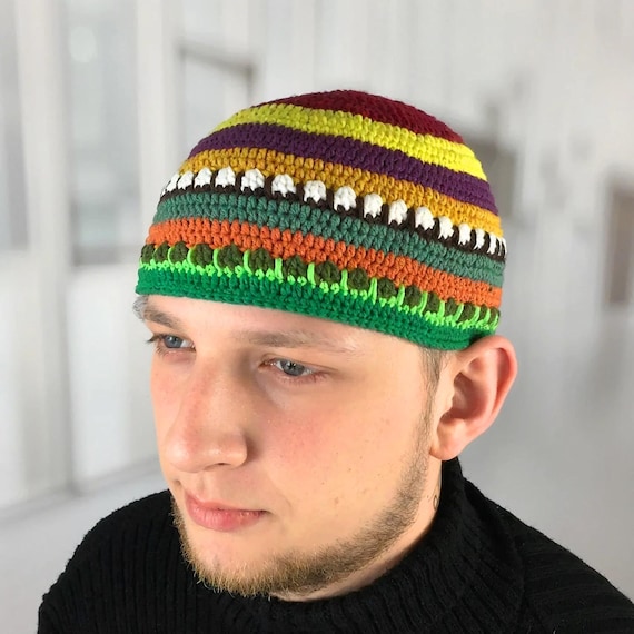 Crocheted Kufi Hat: Multi-color Musician Beanie for Men - Etsy UK