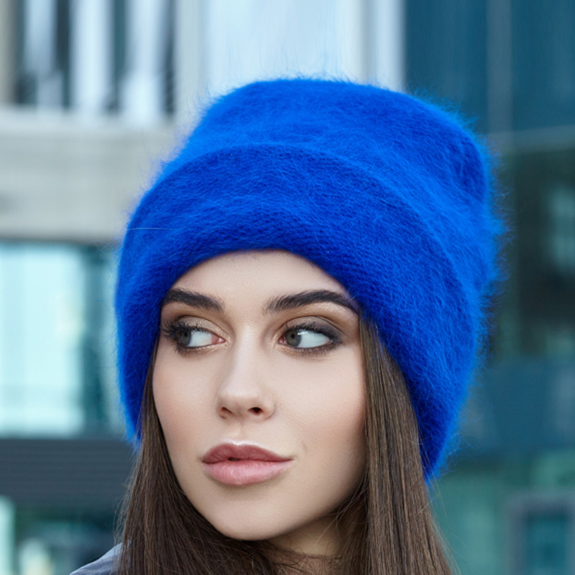 Angora Wool Slouchy Beanie: Fluffy Knit Winter Hat - Etsy