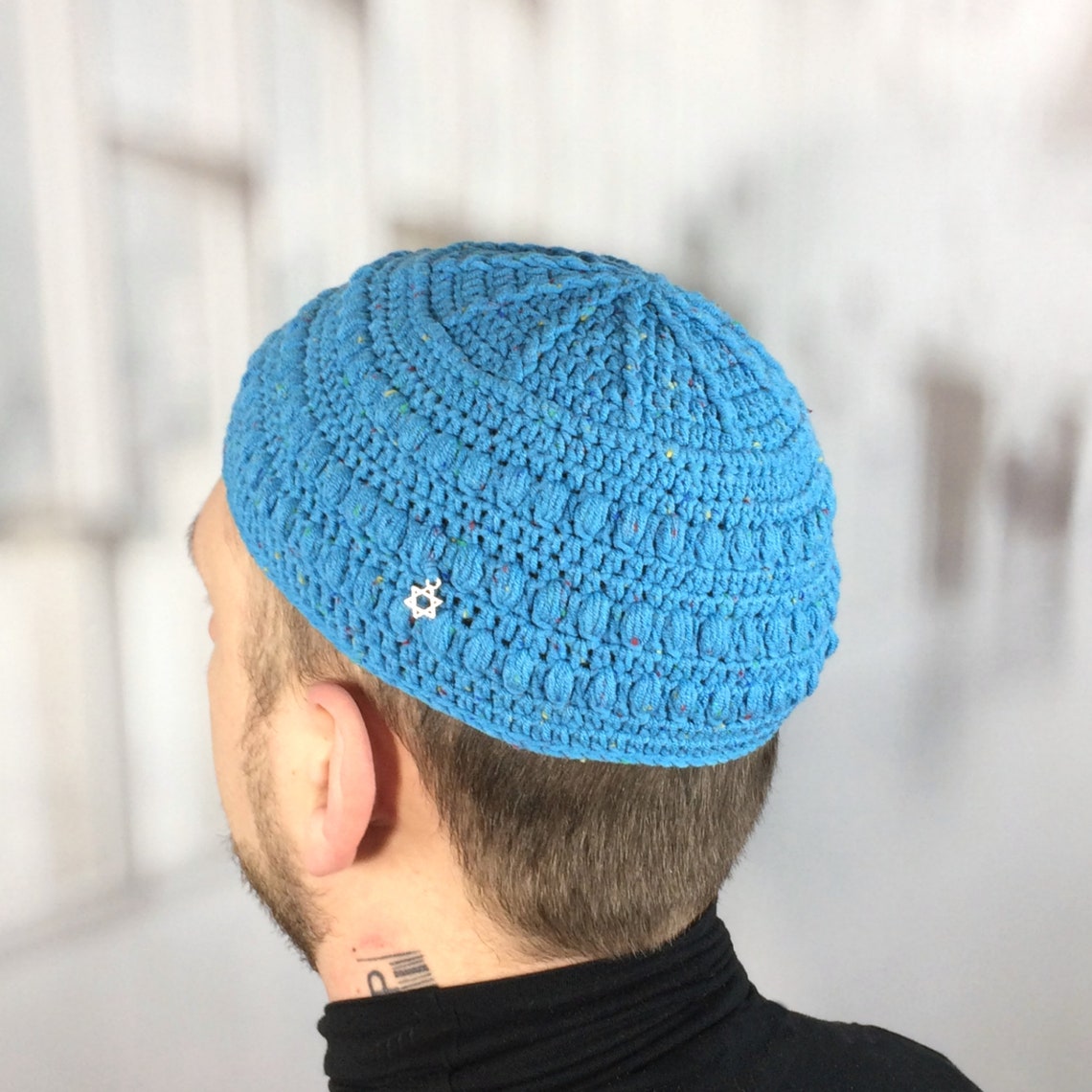 Kippa Traditionnelle Tricotée Pour Hommes - Chapeau Juif Rond Brodé étoile De David - Coton/polyester, Taille 16-17 Cm - Pour Prière, Synagogue, Fêtes - 5