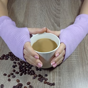 Knit Fingerless Gloves: Vegan Angora Arm Warmers