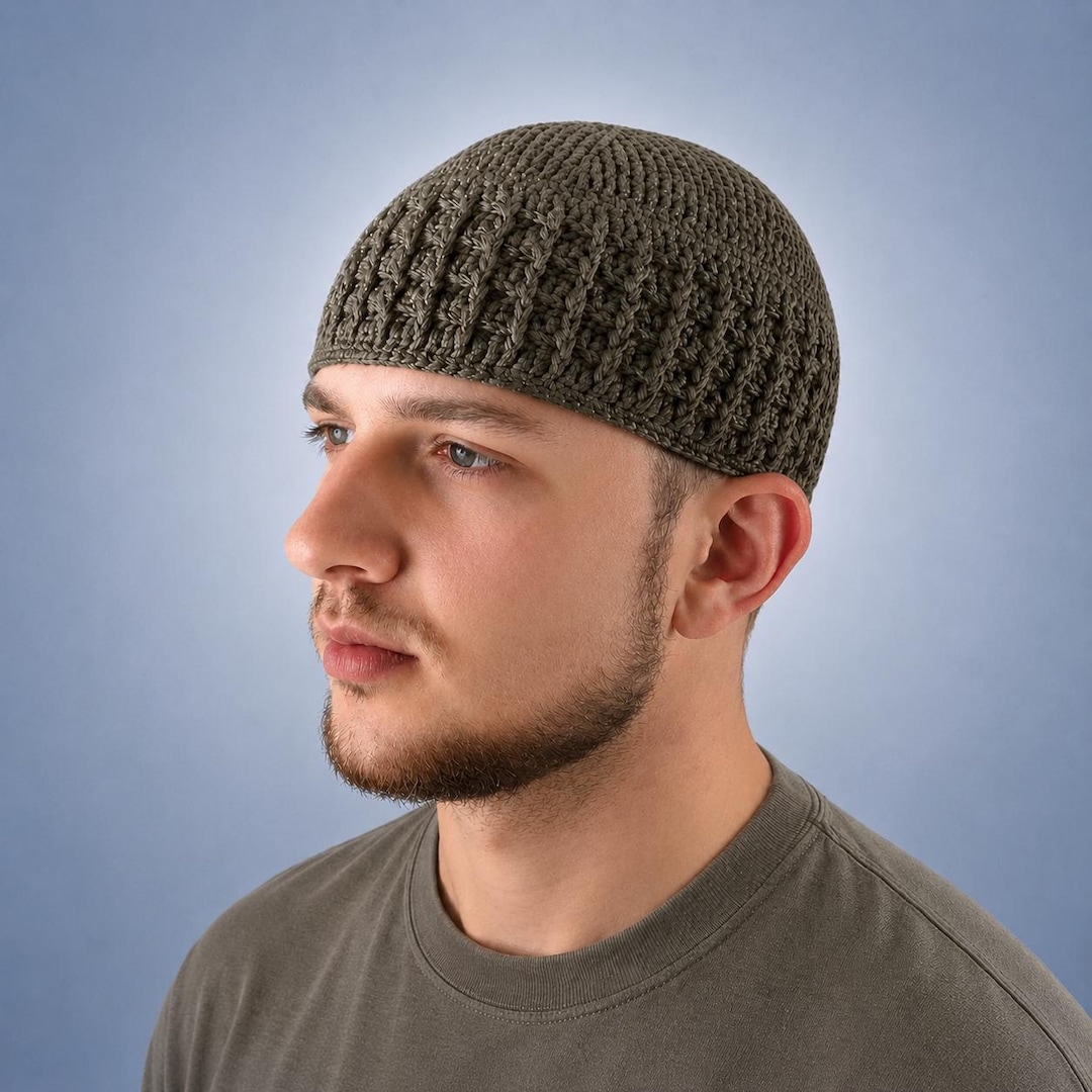 Crochet Kufi Hat for Men Textured Islamic Skullcap Muslim Beanie