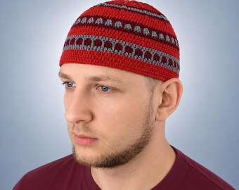Crochet mens kufi beanie Jazz skullcap Multicolored striped