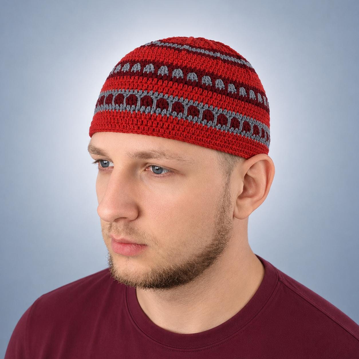 Crochet mens kufi beanie Jazz skullcap Multicolored striped