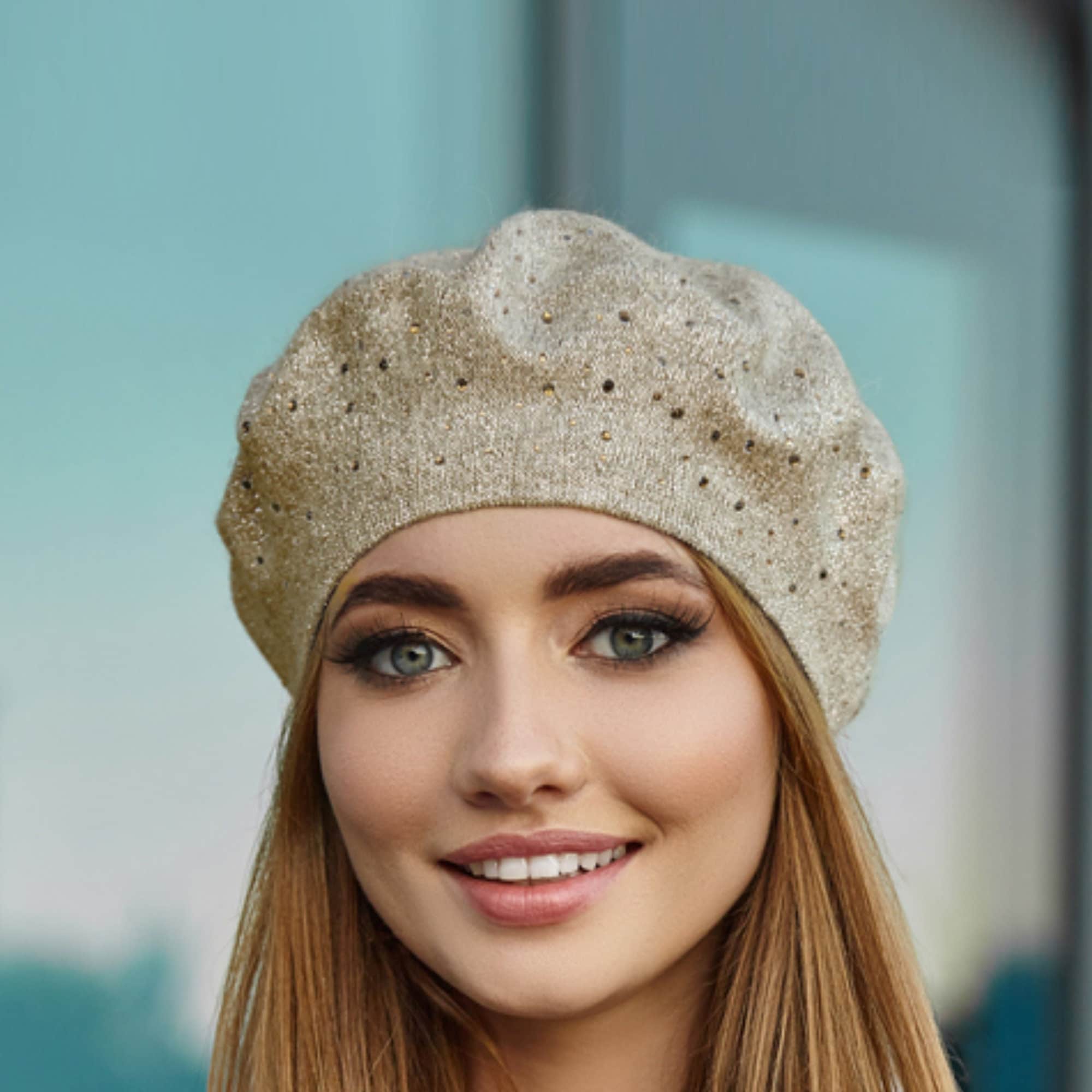 Shiny Hat Spark Sequins Knit Beret Women Glittering Spring