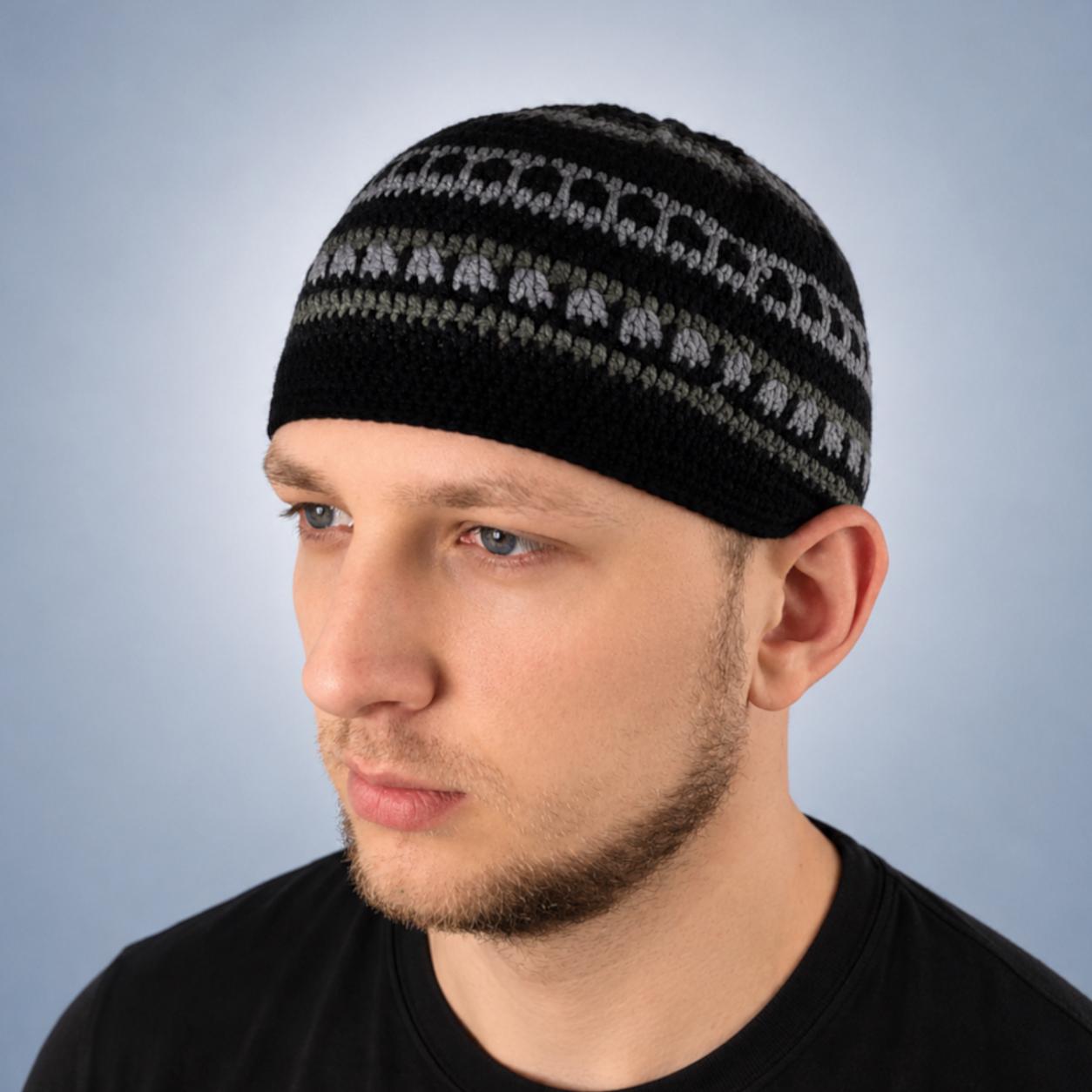 Crochet Mens Kufi Beanie Jazz Skullcap Multicolored Striped