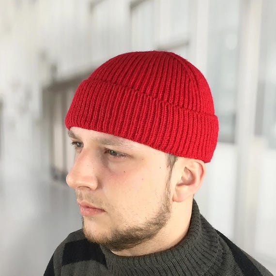 Red Fisherman Beanie Above Ear: Mens Crochet Dockers Hat - Etsy