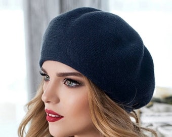 Knit Alpaca Merino Wool Beret: French Style Winter Hat - Etsy display picture 3