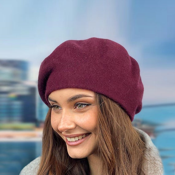 Women\'s Wool Beret Hat Crochet Angora Knit Berets French Paris Hat, Red Double Angora Beret – Women main image 4