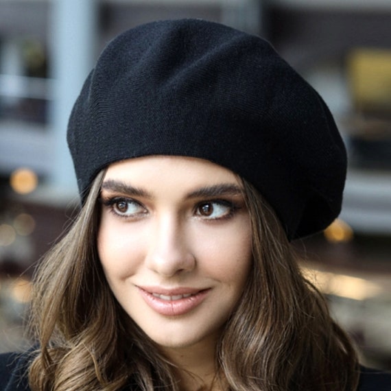 Buy Black Knit Beret Hat for Women Classic French Alpaca Wool in India - Etsy