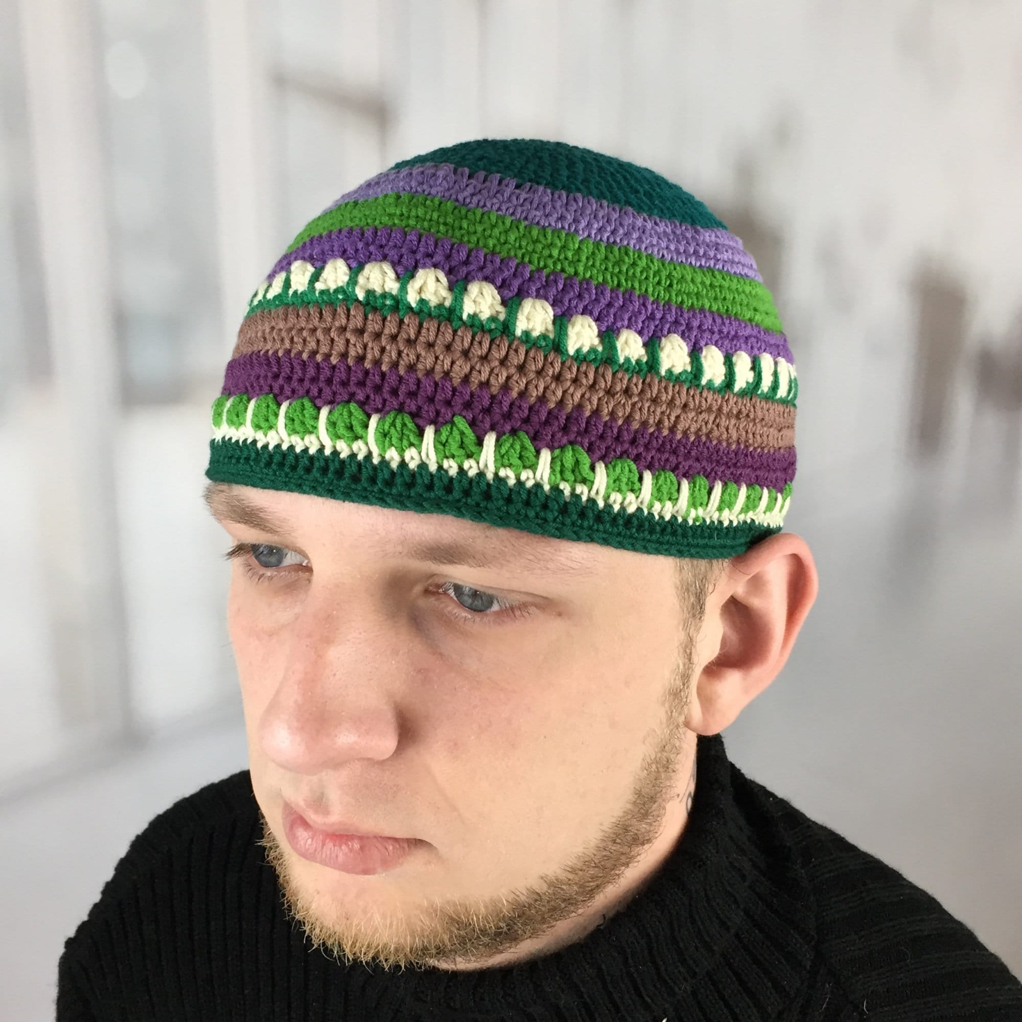 帽子 Y.A.R.N. 3D Cross Handmade Knit hat 3D Cross Embroidered Pattern Flanged Knitted Hat