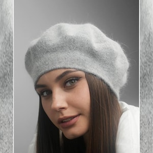 Angora Wool Knit Beret: Fluffy French Style Fleece Lined Beanie