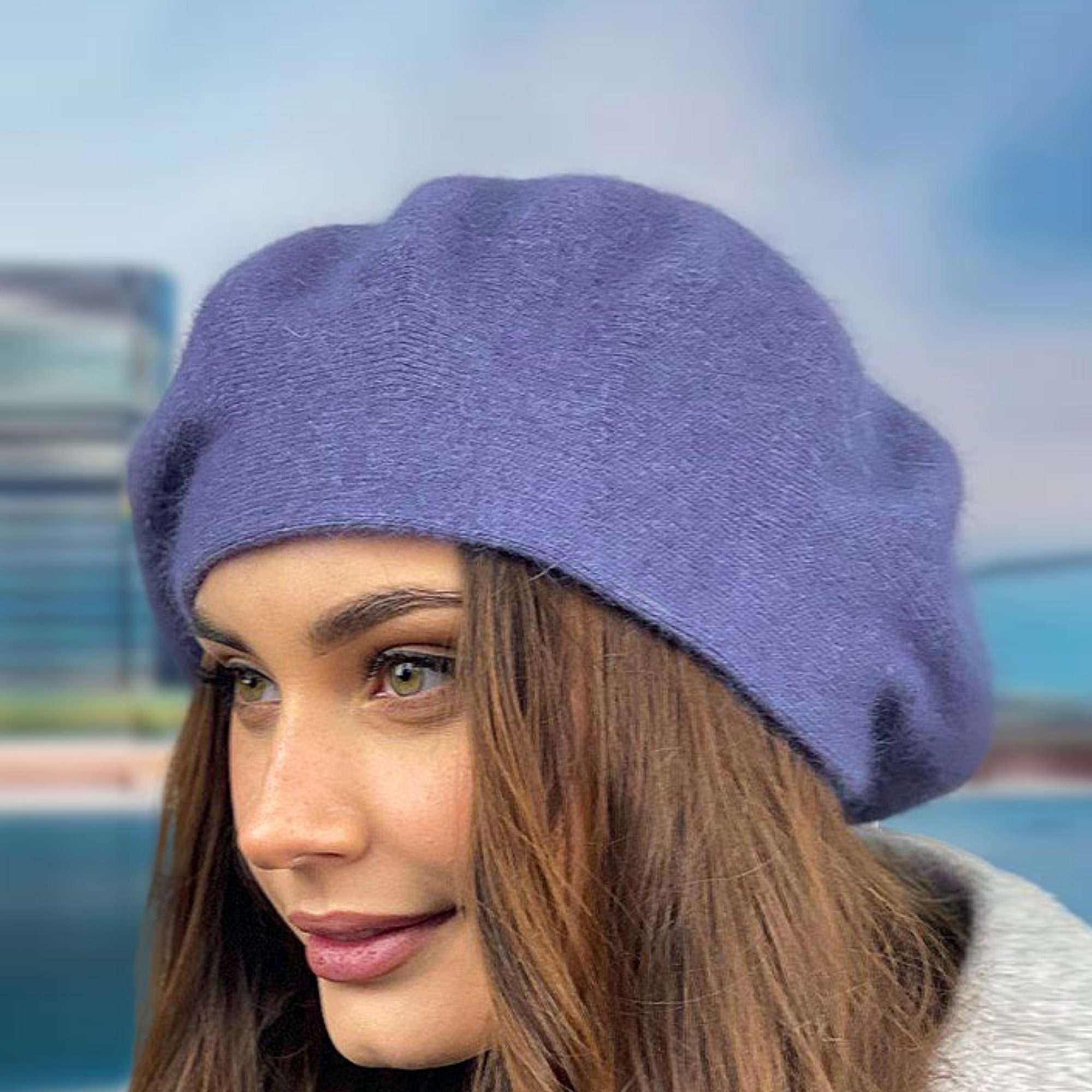 1886 Womens Winter Beret Hat, Angora Wool Knit French Hat Warm Casual Slouchy Angora Knit Beret: Women main image 2