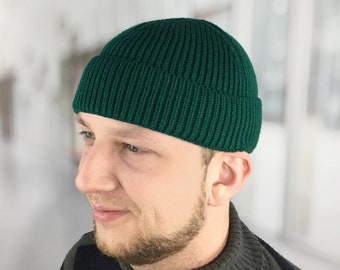 3-Pack Wool Knit Short Beanies For Men & Women - Winter Warm Cuffed Hats (Black, Gray, Navy)