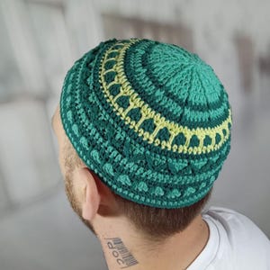 Frik knit kippah for big head Custom crochet kippot Jewish yarmulke Rosh Hashanah Passover Hanukkah Bar Mitzvah High holidays gift for him