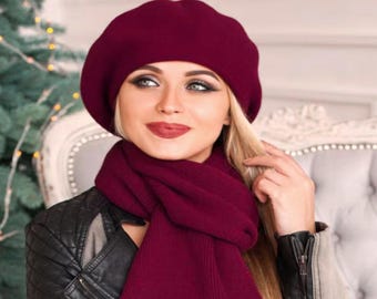 Hand Knitted Alpaca Beret and Scarf Set: Chunky Knit Winter Set - Etsy