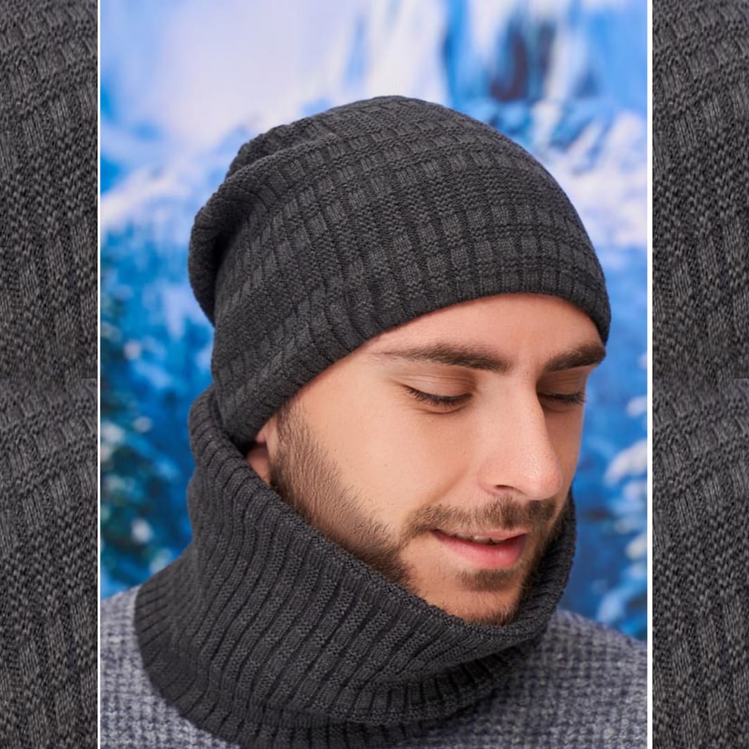 Wool Mens Hat Scarf Set Winter Mens Beanies Slouchy Beanie for Etsy