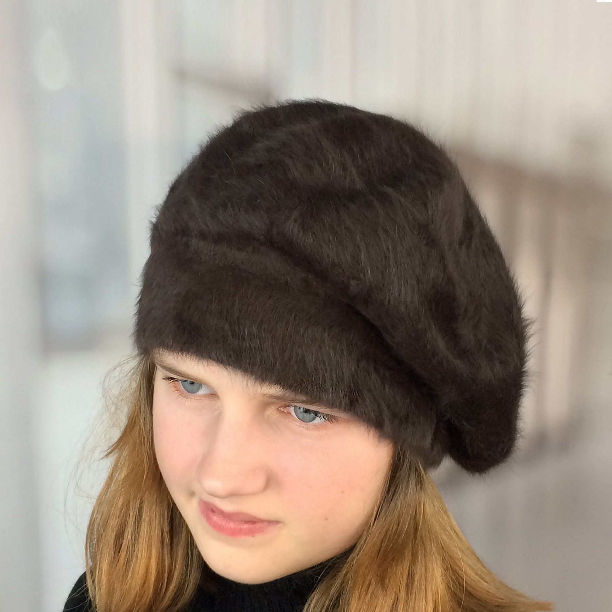 Vegan Angora Knit Beret for Women 