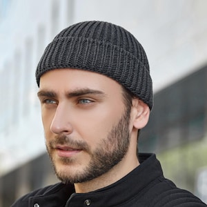 Fisherman beanie wool short Spring mens beanie hat Birthday gifts for him, her Best friend gift