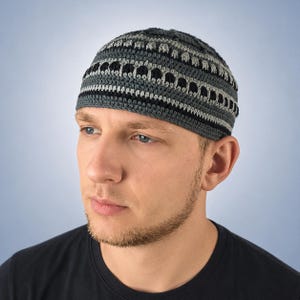 Crochet Mens Kufi Beanie Jazz Skullcap Multicolored Striped