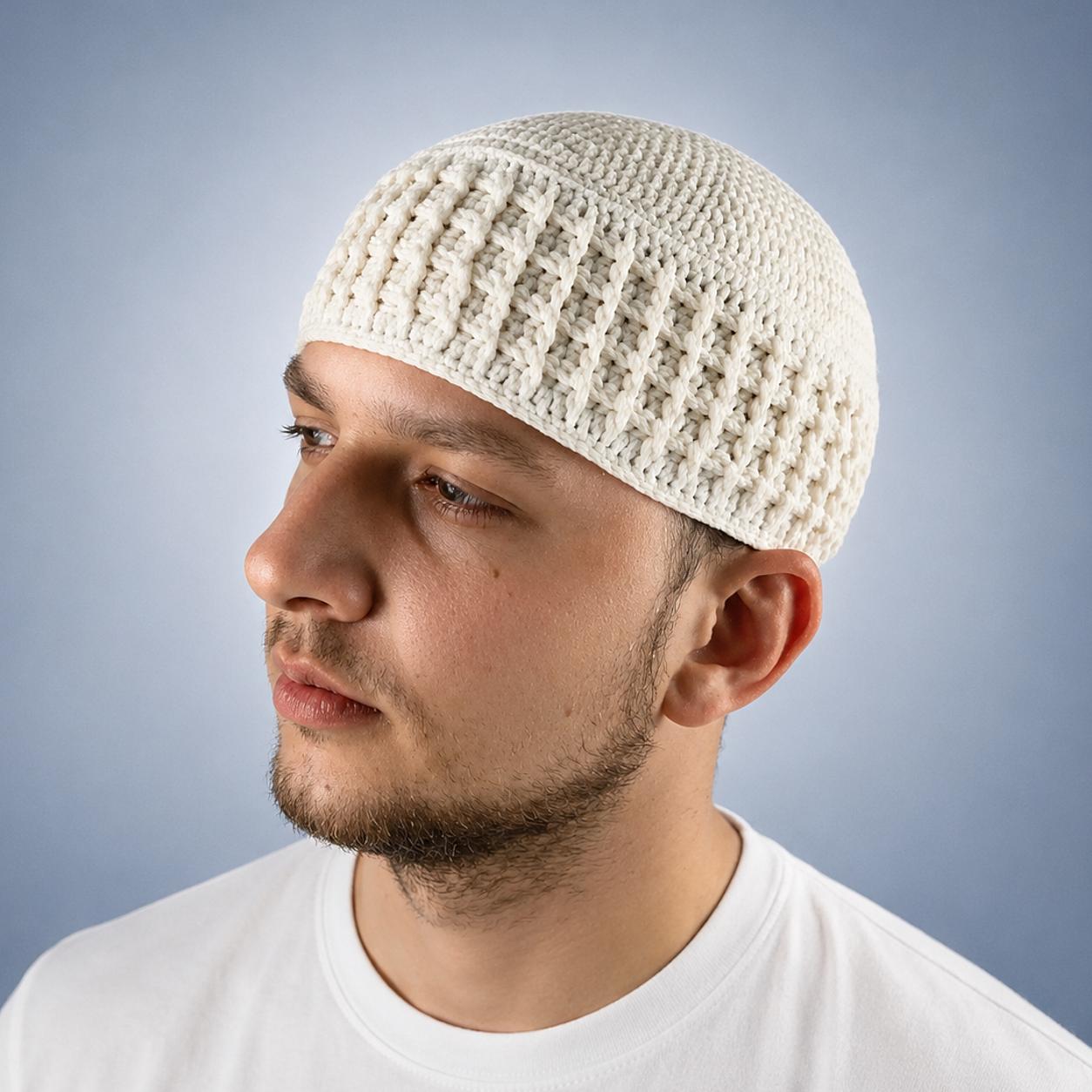 Handmade Kufi Hat Muslim Beanie With Textured 3D Pattern Islamic
