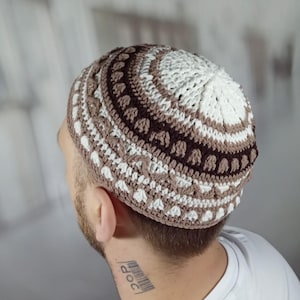 Frik knit kippah for big head Custom crochet kippot Jewish yarmulke Rosh Hashanah Passover Hanukkah Bar Mitzvah High holidays gift for him