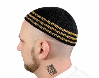 Crochet Kippah With Golden Trim | Wedding Yarmulke in Black White