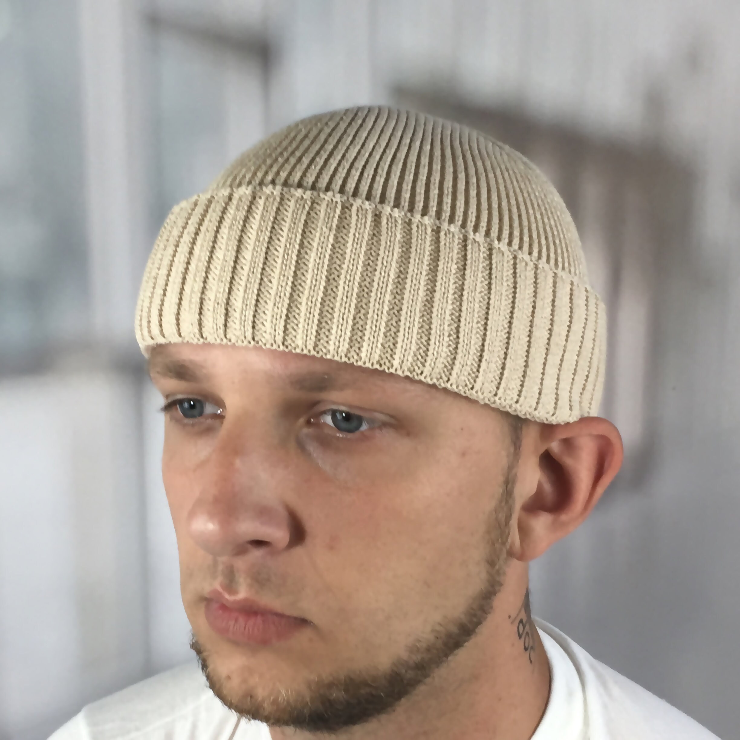 Short fisherman beanie wool Knitted dockers beanie hat Black / Etsy