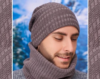 Wool Mens Hat Scarf Set Winter Mens Beanies Slouchy Beanie for Men