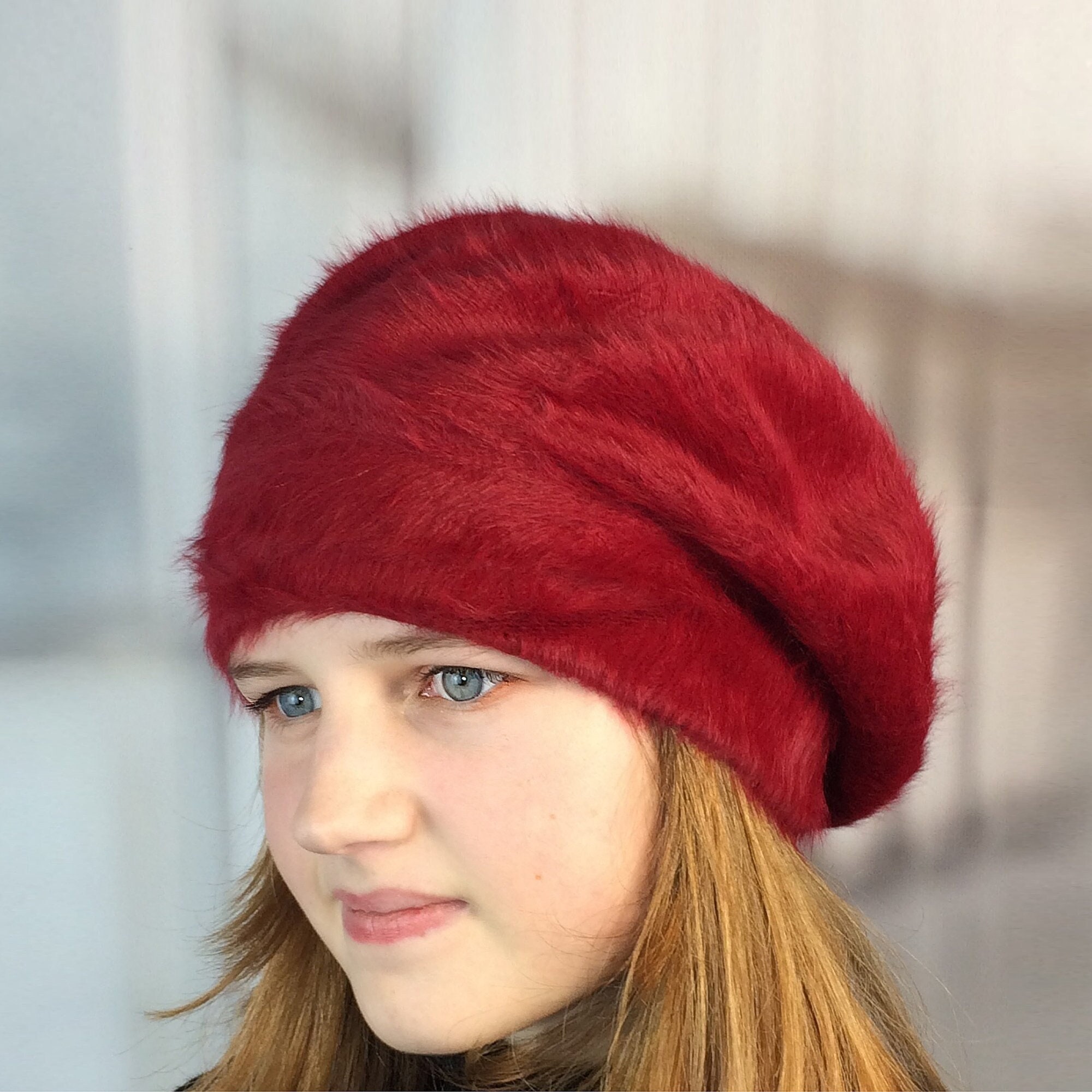 Vegan Angora Knit Beret for Women 