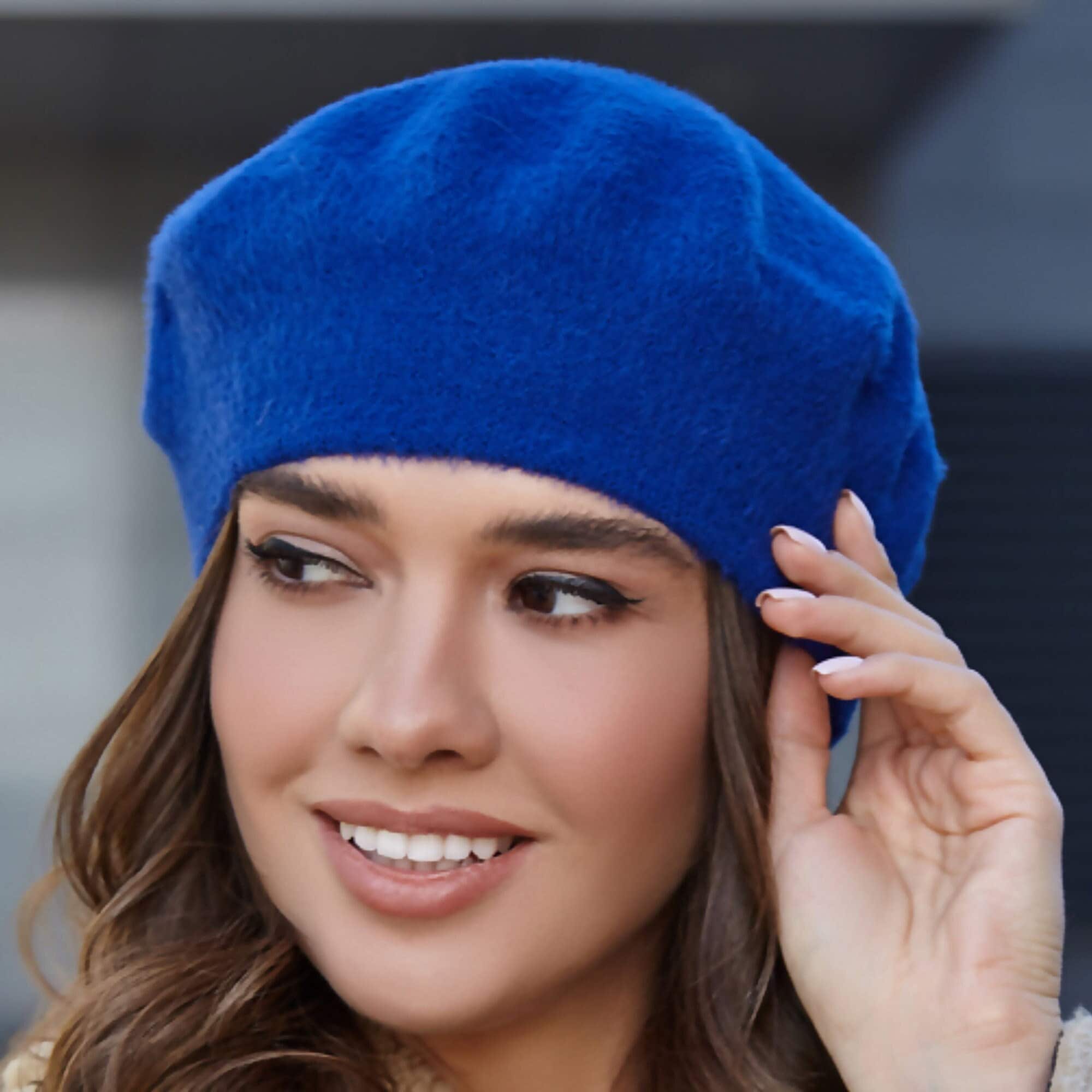 Blue Beret - Warm Lined Wool Angora Knit Berets - French Paris Hat For Women new Classic Wool Beret Hat, French Beret, Fall Fashion Accessory  main image 2