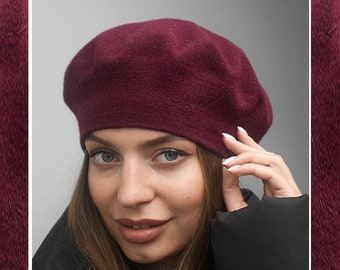 Angora Wool Knit Beret: Winter Beanie