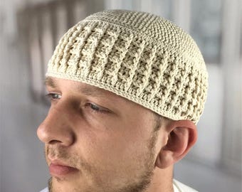XL Kufi mens Muslim skullcap hat Islamic prayer kufi for large heads Crochet mens beanie Muslim aesthetics Birthday Umrah Eid Ramadan Namaz