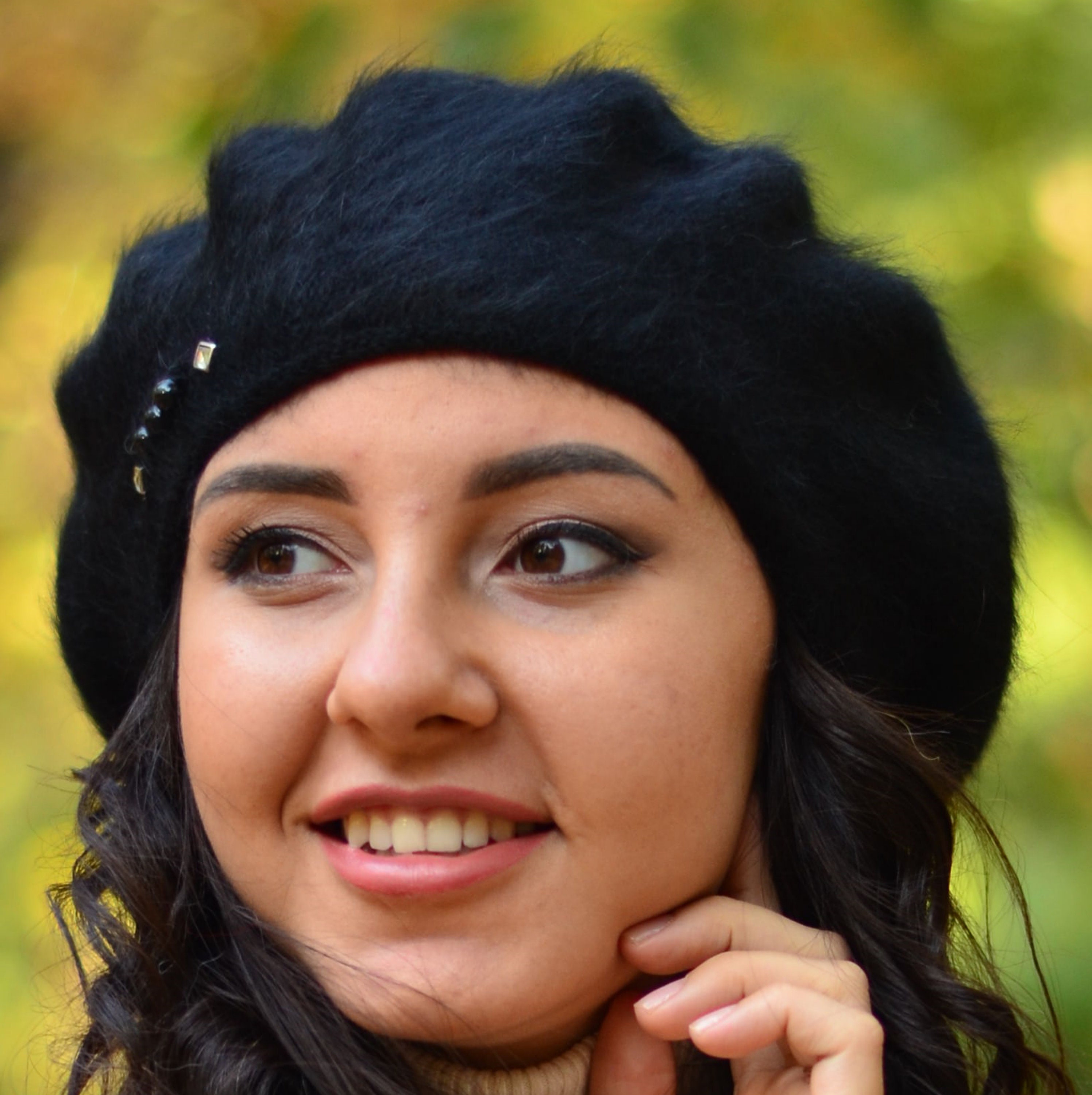 Black cashmere beret women Extra fluffy angora beret Winter Etsy