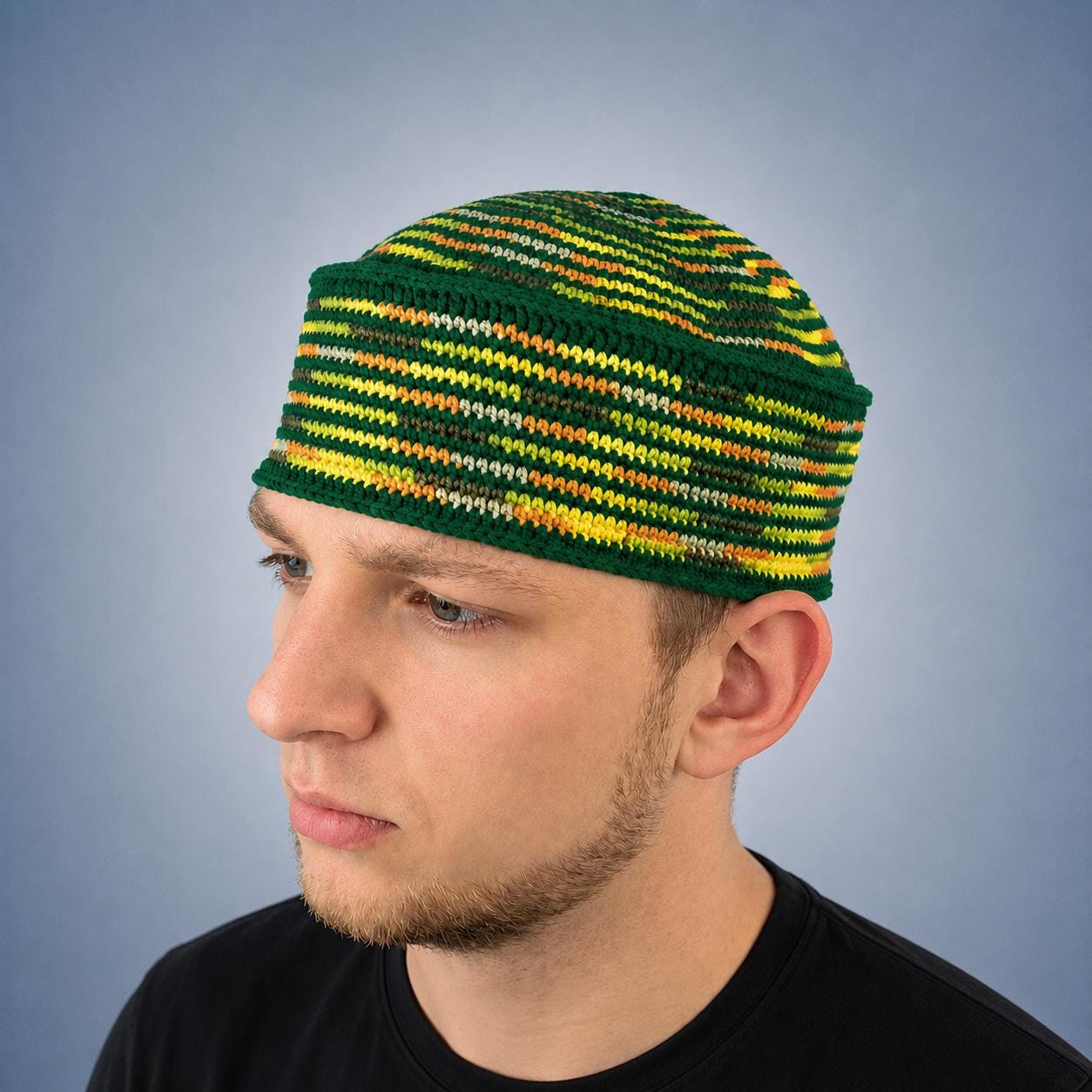 Jim Brown Green Kufi Hat: Crochet Pan African Heritage Inspired