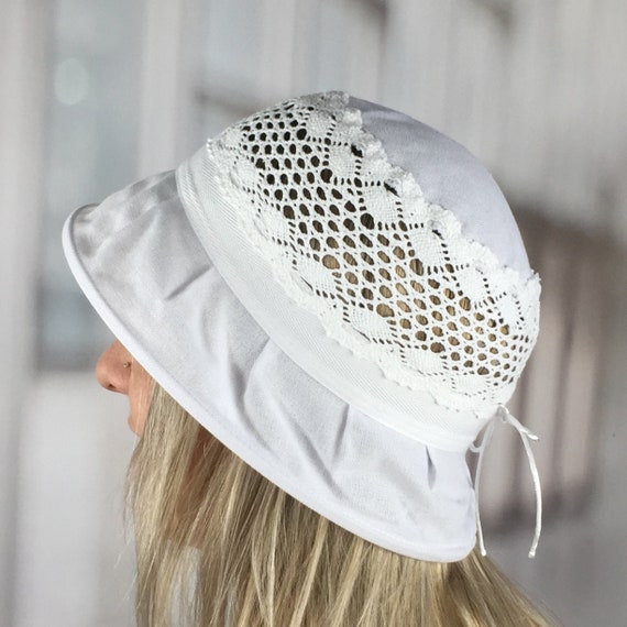 White Lace Linen Sun Hat Women Flower Bucket Hats Breathable Summer Panama  Hat Scrub Caps for Women 