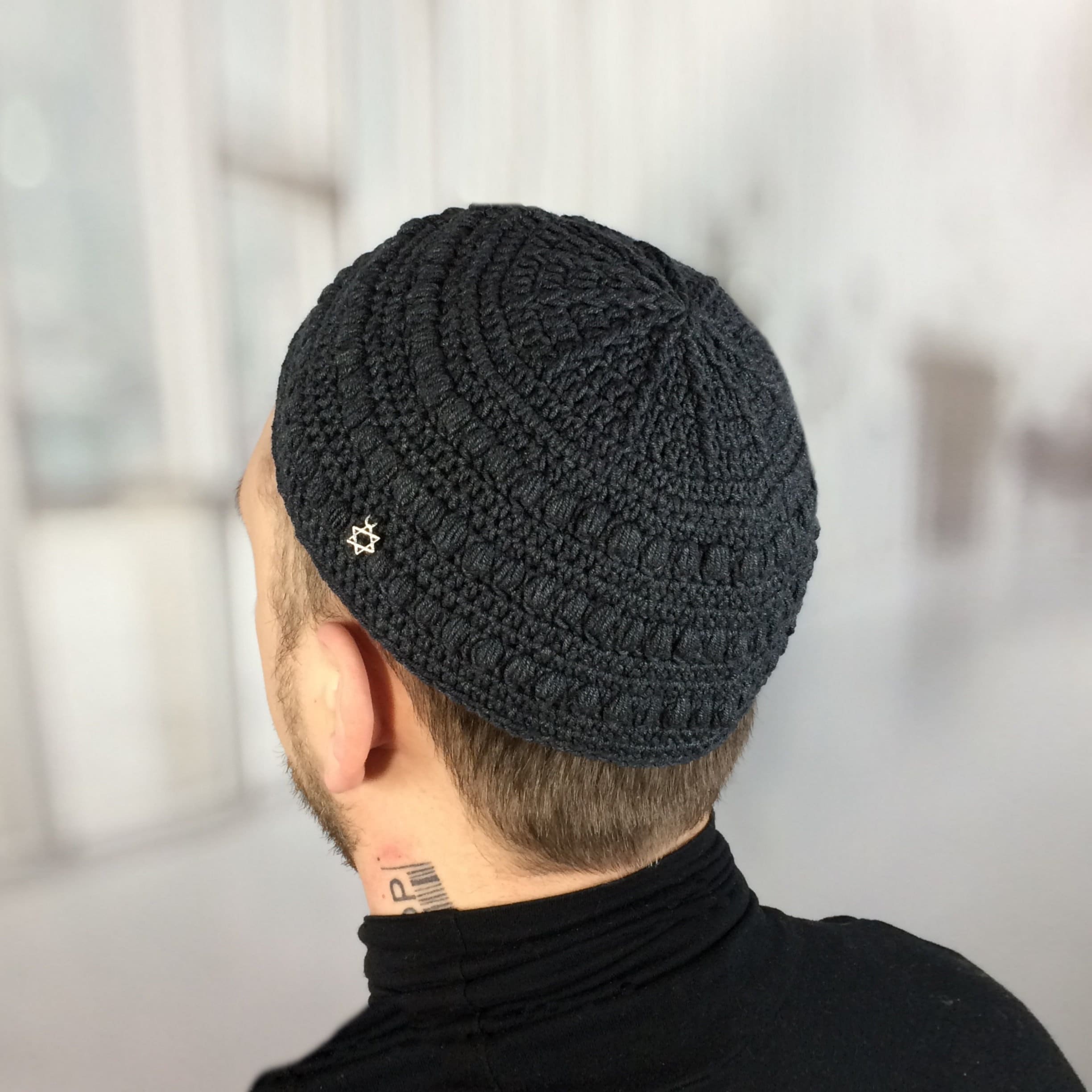 Large dark kippah Magen David kippa Star of David kippot yarmulke Jewish aesthetics Rosh Hashanah Passover Hanukkah Bar Mitzvah Jewish gift