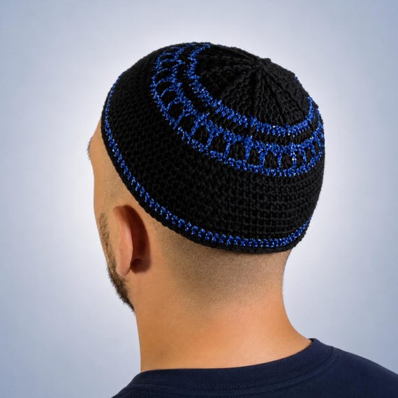 Large Black Kippah Embroidered | Wedding Yarmulke in Bukharian