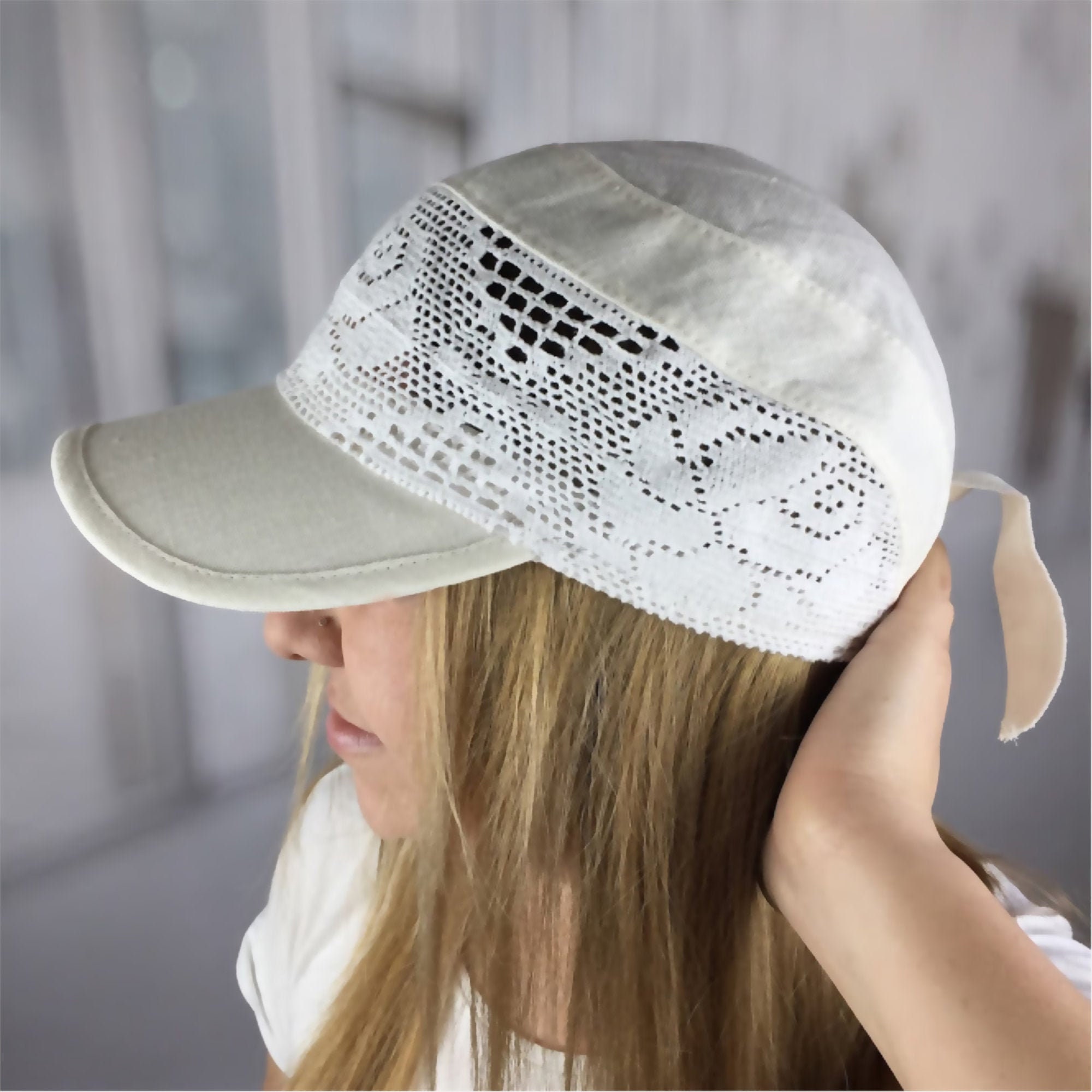 Lace Linen Sun Hat Women Summer Hat Cotton Sun Hat Cotton Baseball