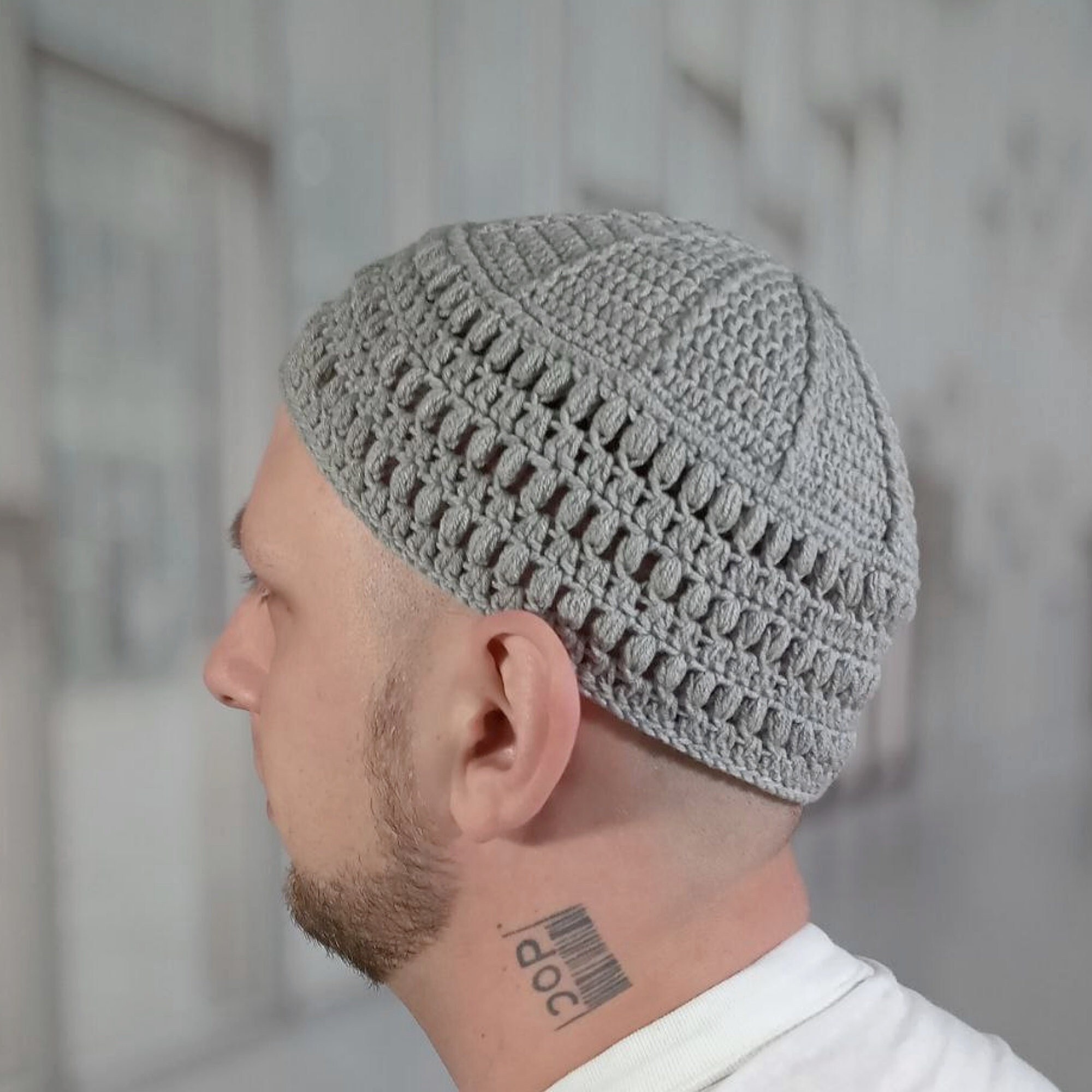 MM Kufi Hat Crochet Cap Beanie - 100% Cotton, One Size Fits All, Gray - View #13